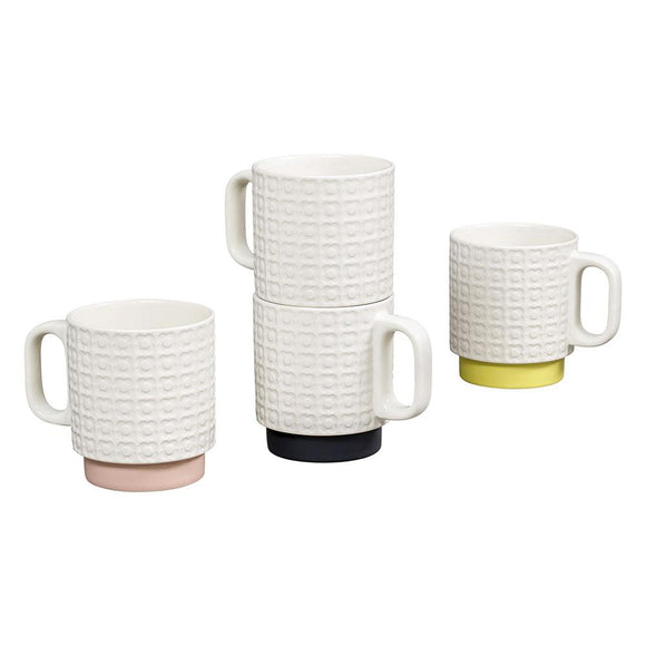 Orla Kiely Set of 4 Ceramic Stacking Mugs (330ml) - Pressed Flower