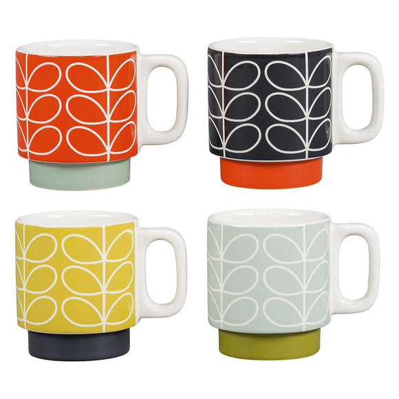 Orla Kiely Set of 4 Ceramic Stacking Espresso Mugs - Linear Stem