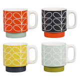 Orla Kiely Set of 4 Ceramic Stacking Espresso Mugs - Linear Stem