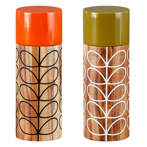Orla Kiely Set of Acacia Wood Salt/Pepper Mills - Solid Stem Slate & Cream