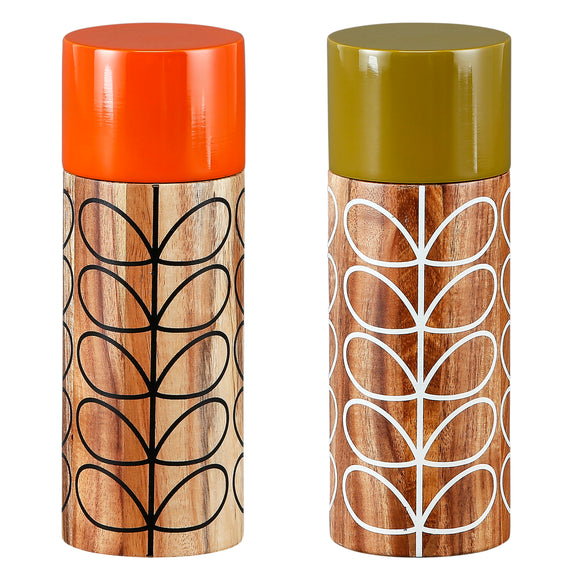 Orla Kiely Set of Acacia Wood Salt/Pepper Mills - Solid Stem Slate & Cream