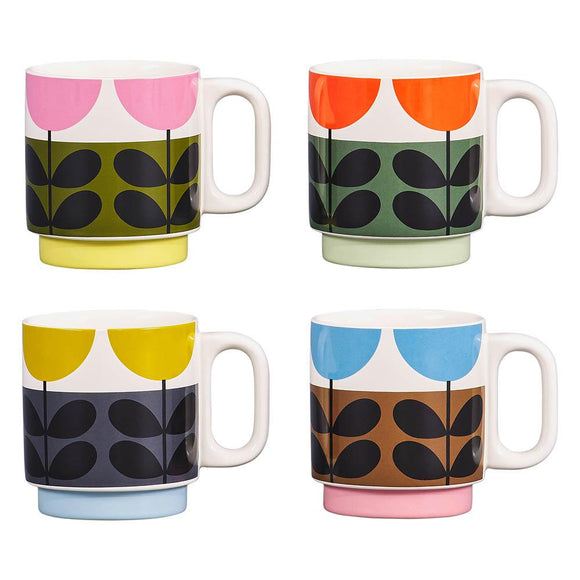 Orla Kiely Set of 4 Ceramic Stacking Mugs - Sunflower Multi
