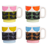 Orla Kiely Set of 4 Ceramic Stacking Mugs - Sunflower Multi