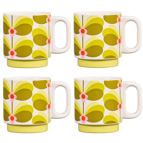 Orla Kiely Ceramic Stacking Mugs (Set of 4) - Butterfly Stem Dandelion