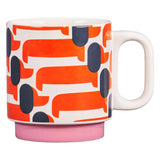 Orla Kiely Ceramic Stacking Mugs (Set of 4) - Dachshund Papaya