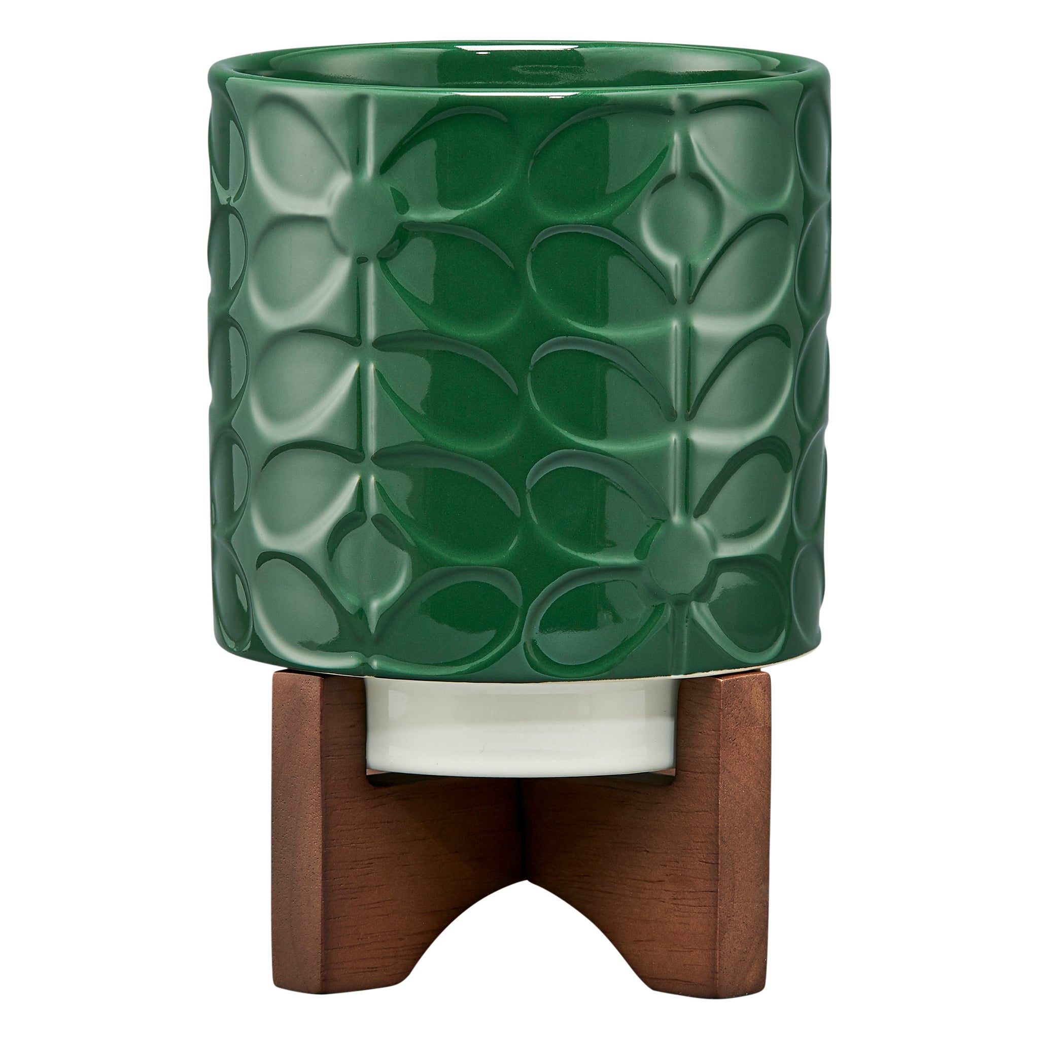 orla kiely plant pot with stand Orla Kiely Ceramic Plant Pot with Wooden Stand (Small)