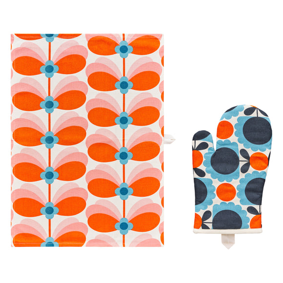 Orla Kiely Tea Towel and Oven Mitt Set - Butterfly Stem
