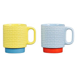 Orla Kiely Set of 2 Ceramic Stacking Mugs - Pressed Flower Yellow & Blue