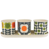 Orla Kiely Set of 3 Enamel Herb Pots + Tray - Big Spot (Shadow, Stem, Abacus)