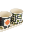Orla Kiely Set of 3 Enamel Herb Pots + Tray - Big Spot (Shadow, Stem, Abacus)