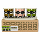 Orla Kiely Set of 3 Enamel Herb Pots + Tray - Climbing Rose (Bark, Rose, Leaf)