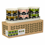 Orla Kiely Set of 3 Enamel Herb Pots + Tray - Climbing Rose (Bark, Rose, Leaf)