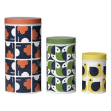 Orla Kiely Set of 3 Storage Tins/Canisters - Assorted Animals (Elephant, Owl, Hen)