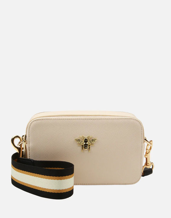 Alice Wheeler London Ladies Vegan Faux Leather Pimlico Camera Cross Body Bag - Cream