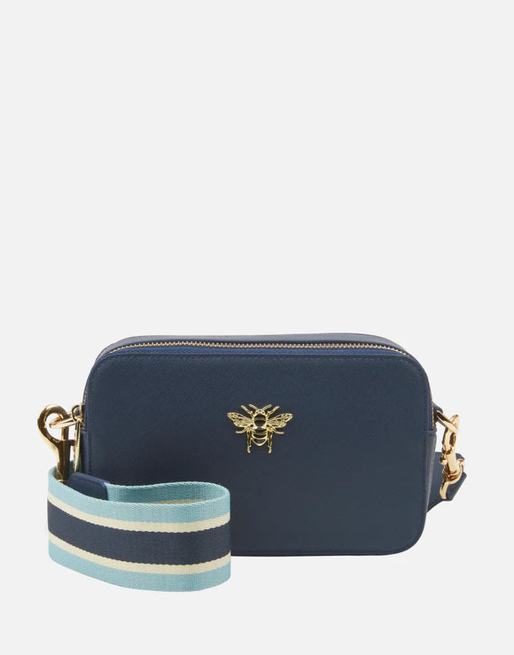 Alice Wheeler London Ladies Vegan Faux Leather Pimlico Camera Cross Body Bag - Navy Blue