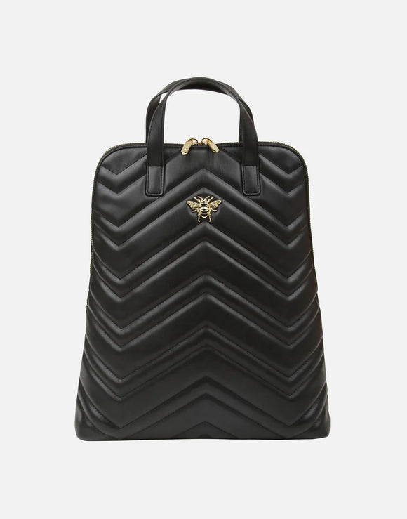 Alice Wheeler London Ladies Vegan Faux Leather Quilted Henley Backpack Black