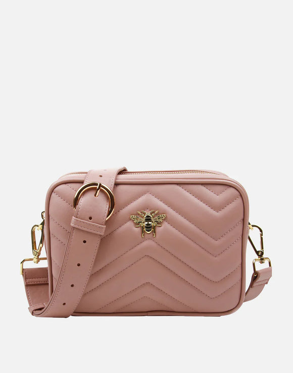Alice Wheeler London Ladies Vegan Faux Leather Quilted Soho Camera Cross Body Bag - Pink