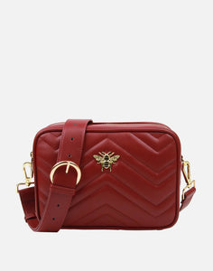 Alice Wheeler London Ladies Vegan Faux Leather Quilted Soho Camera Cross Body Bag - Pomegranate Red