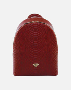 Alice Wheeler London Ladies Vegan Faux Leather Richmond Snake Print Backpack - Cherry