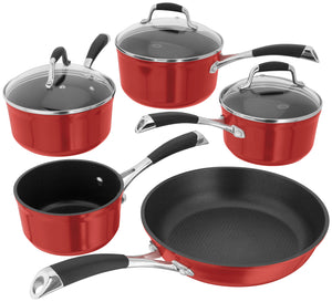 Stellar 5 Piece Forged Saucepan Set Non-Stick Ruby Red (S3C1R)
