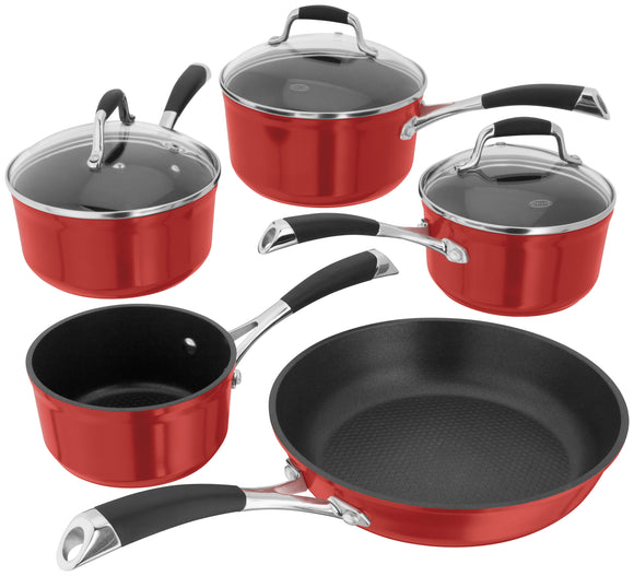 Stellar 5 Piece Forged Saucepan Set Non-Stick Ruby Red (S3C1R)