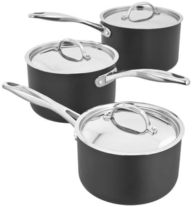 Stellar Hard Anodised 3 Piece Non-Stick Saucepan Set (S6A1)