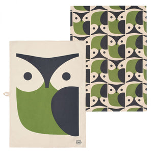 Orla Kiely Set of 2 Tea Towels - Green Owl