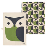 Orla Kiely Set of 2 Tea Towels - Green Owl